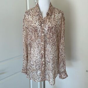 Equipment Femme Animal Print Sheer Blouse M Medium Pink Beige